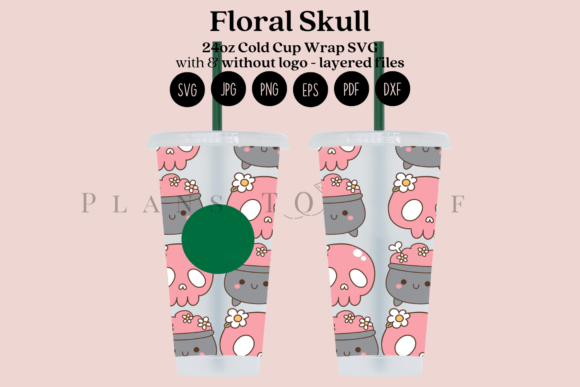 Floral Skull Halloween Graphics for Tumbler Wraps