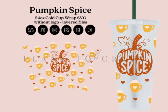 Pumpkin Spice 24oz Cold Cup Tumbler Wrap Graphics