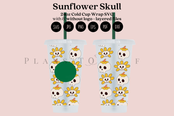 Sunflower Skull Halloween 24oz Cold Cup Graphics